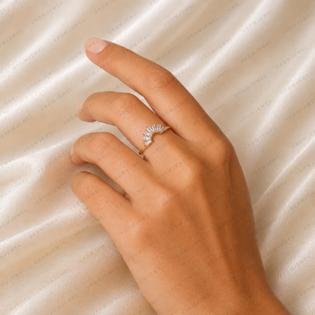 Curved Wedding Band | Lab Grown Diamond | Marquise, Pear & Baguette Stones