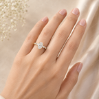 Oval Lab Grown Diamond Engagement Ring with Marquise & Round Halo in Solid 14K Gold