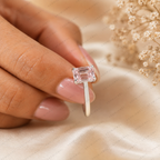Pink Emerald Cut Lab Grown Diamond Engagement Ring, Minimalist Solitaire Ring, Pink Diamond Ring, 4 Prong Setting, 10K 14K 18K Gold