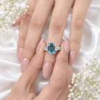Blue Criss Cut Lab Grown Diamond Engagement Ring, 5 Carat Blue Diamond Ring, Criss Cut Statement Ring, Baguette Side Stones, Pavé Band