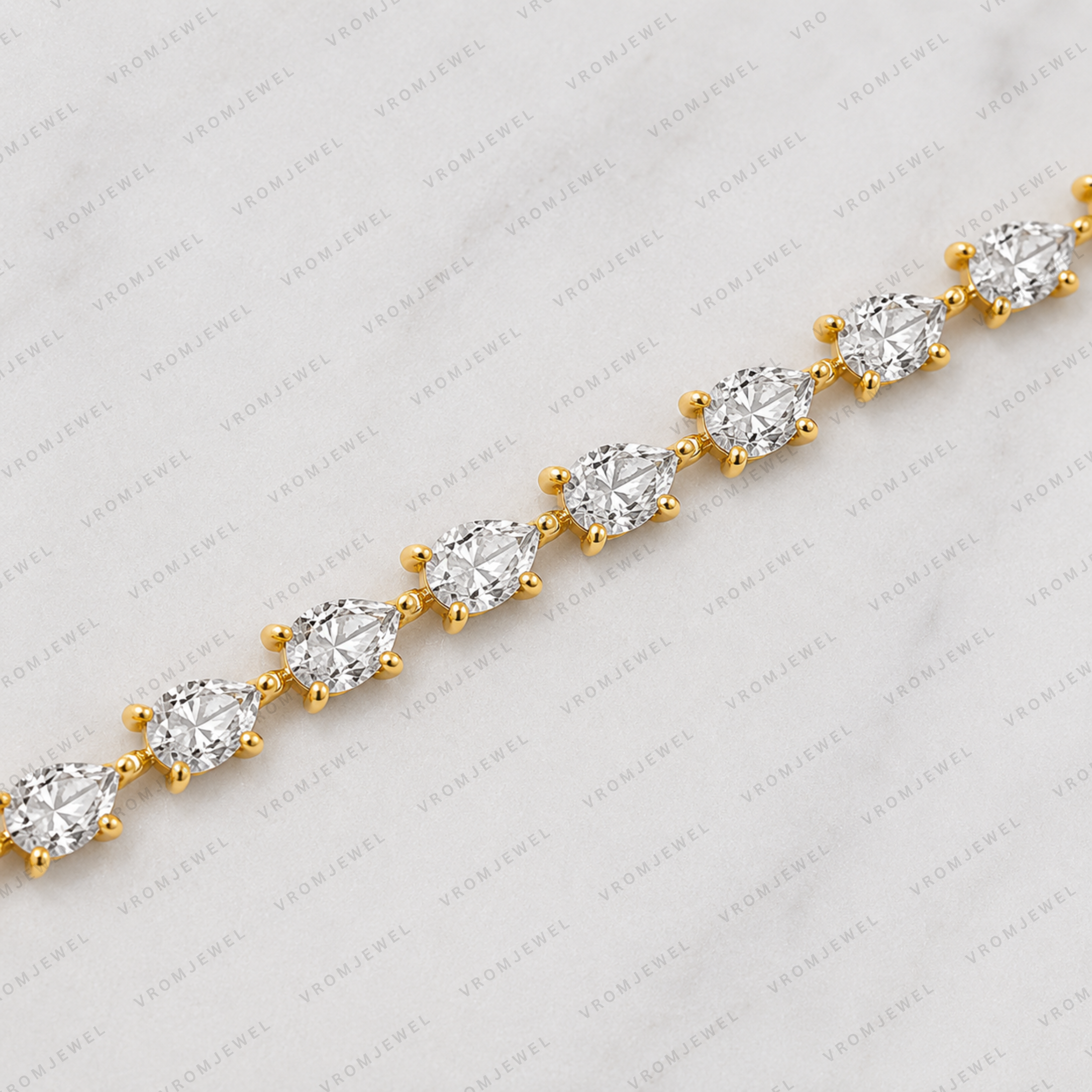 5.60ct Pear Cut Lab Grown Diamond Tennis Bracelet: 14k Gold Bridal Jewelry