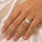 Emerald Cut Lab Grown Diamond Engagement Ring | 14K Gold Baguette Bar Ring