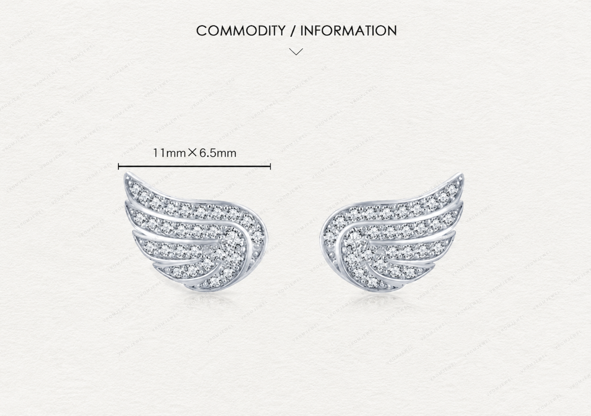Angel Wings Stud Earrings, Lab Grown Diamond Wing Earrings, Guardian Angel Earrings, Solid Gold Stud Earrings, Minimalist Diamond Earrings