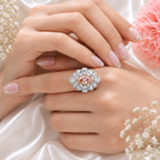 Pink Marquise Lab Grown Diamond Engagement Ring, Floral Halo Ring, Pear Shape Diamond Accents, Pink Diamond Ring, 10K 14K 18K Gold