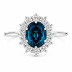 London Blue Topaz Halo Ring | 3.5 CT Oval Gemstone | Lab Grown Diamond Halo | Vintage Style Engagement Ring | 14K Gold