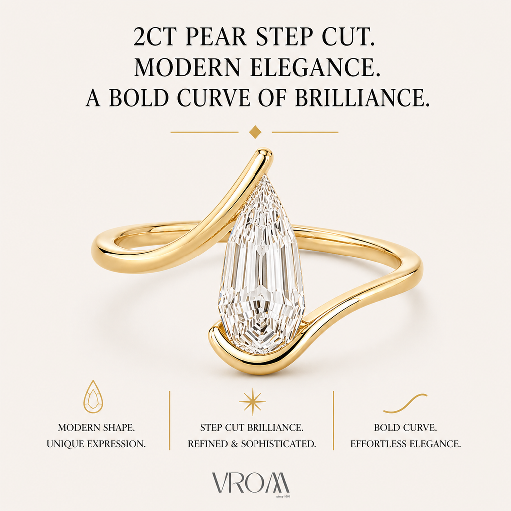 2 CT Pear Step Cut Lab Grown Diamond Ring | Geometric Wrap Design | Modern Sculptural Engagement Ring | 14K Gold