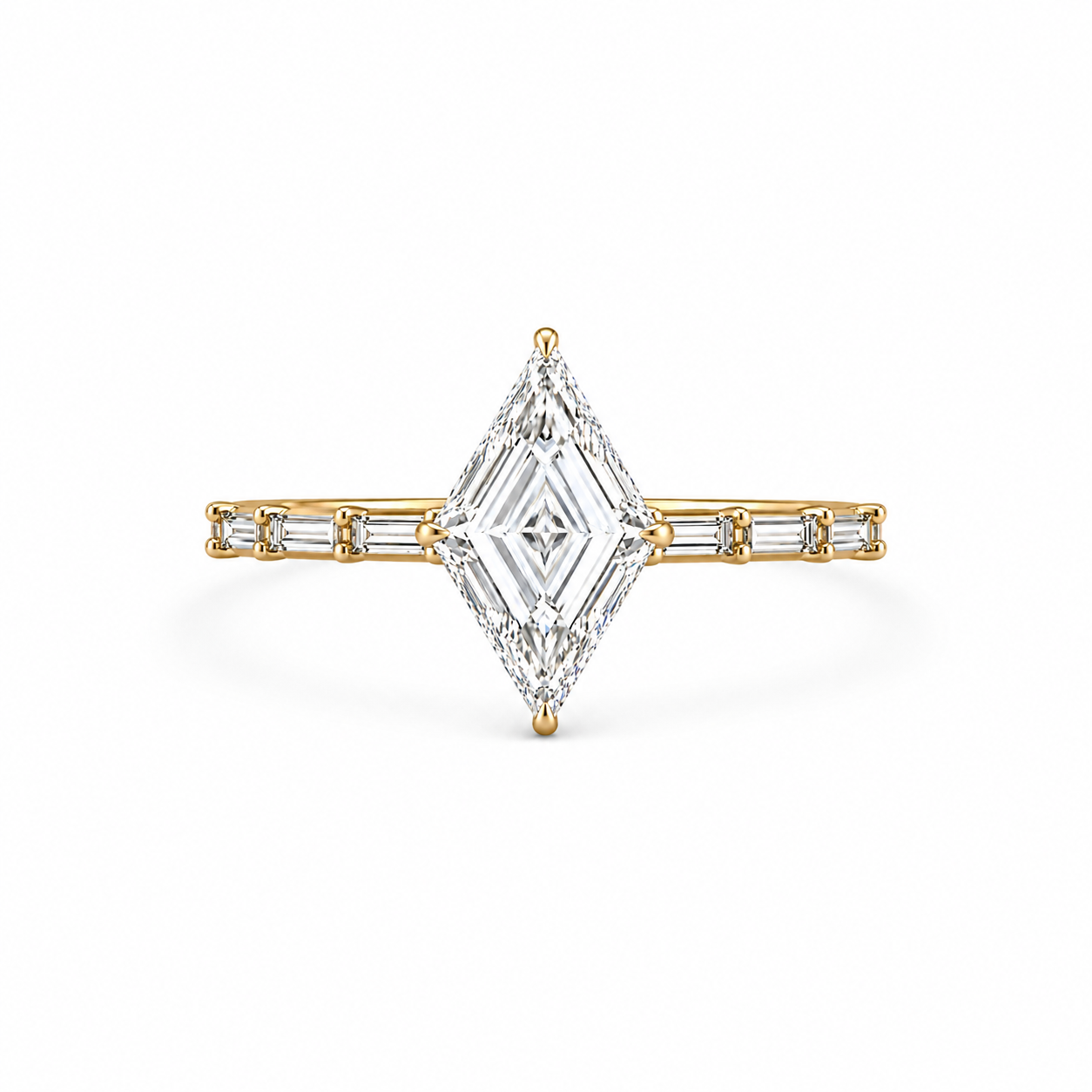 Lozenge Shape Side Baguette Pave Diamond Ring