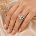 Pink Emerald Cut Lab Grown Diamond Engagement Ring, Split Shank Diamond Ring, Pink Diamond Ring, Pavé Setting, 10K 14K 18K Gold