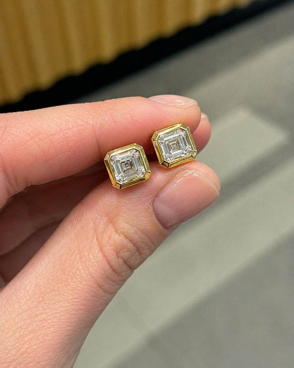 Asscher Cut Lab Grown Diamond Stud Earrings | 2 CTW | Bezel Set | Modern Geometric Studs | 14K Gold