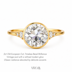 Old European Cut Lab Grown Diamond Ring | 2 CT | Vintage Style with Side Accents | Bezel Engagement Ring | 14K Gold