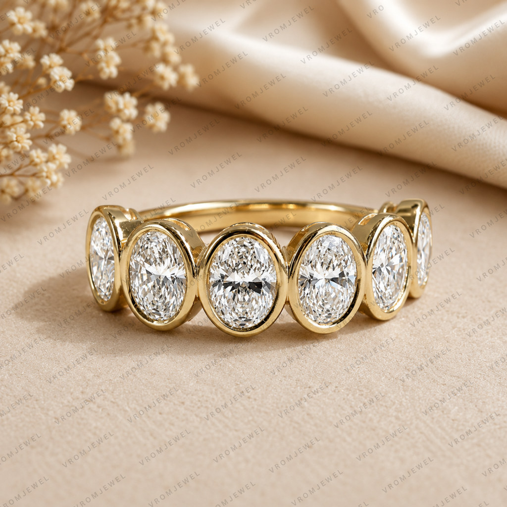 Seven Stone Oval Lab Grown Diamond Anniversary Band in Solid 14K Gold