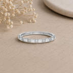 Baguette Lab Grown Diamond Wedding Band: Minimalist Half Eternity Stacking Ring