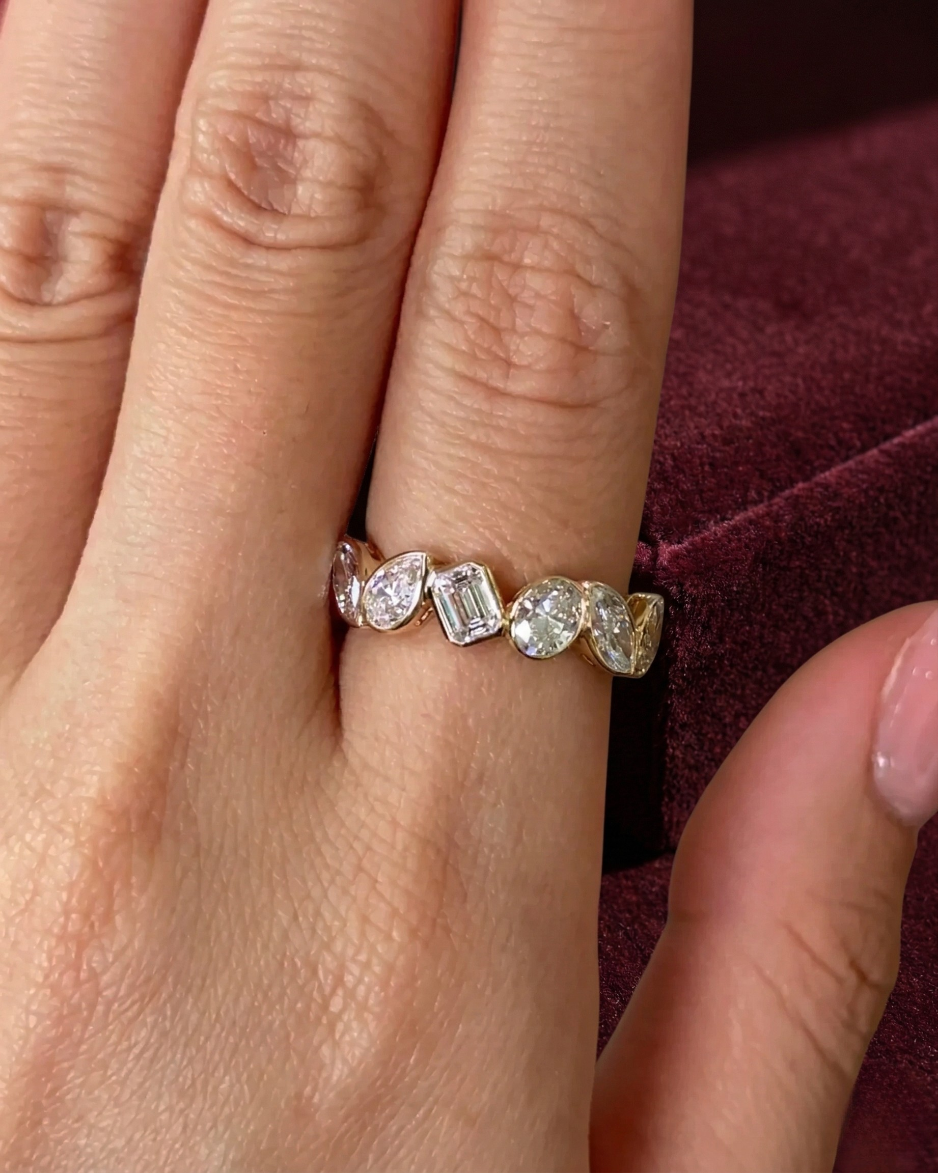 Asscher Cut Diamond Half Eternity Band, Bezel Set Asscher Diamond Wedding Band, Stackable Diamond Ring, Anniversary Diamond Band