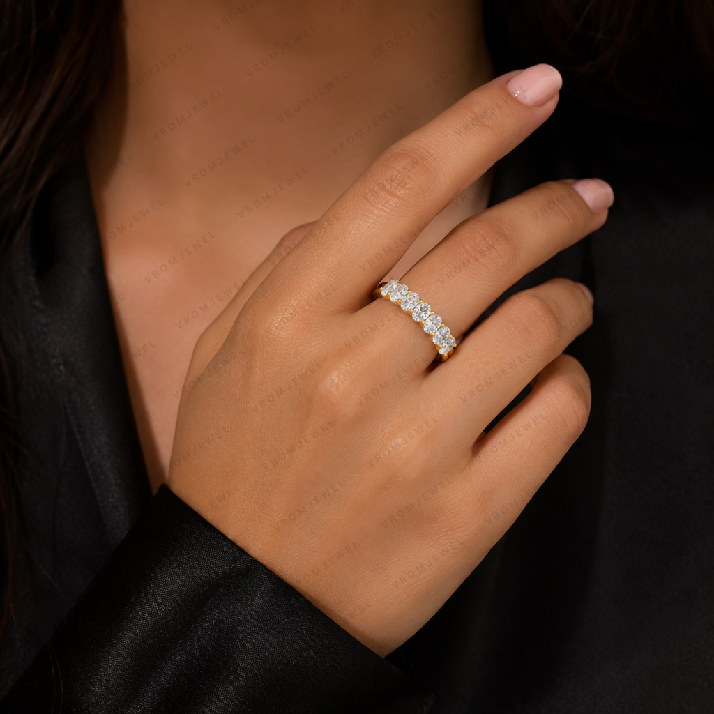Oval Lab Grown Diamond Anniversary Band in Solid 14K Gold