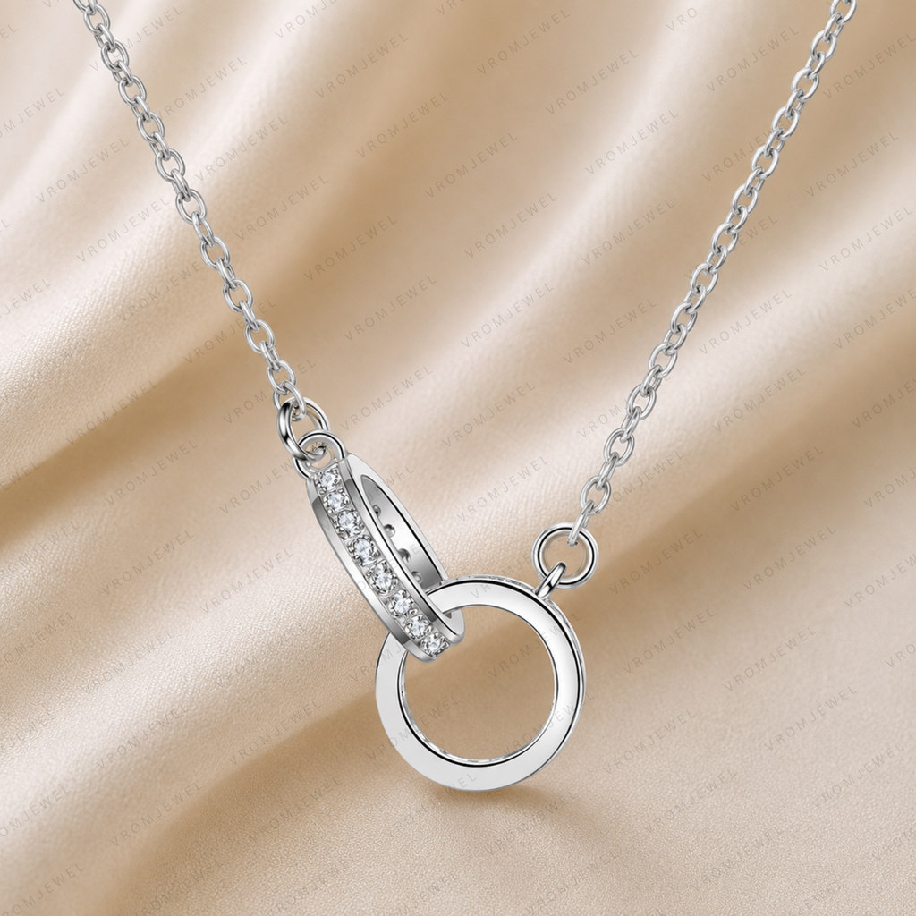 Interlocking Ring Lab Grown Diamond Necklace, Double Circle Necklace, Infinity Circle Pendant, Solid Gold Necklace, Minimalist Necklace