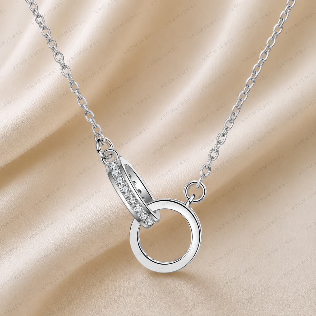 Interlocking Ring Lab Grown Diamond Necklace, Double Circle Necklace, Infinity Circle Pendant, Solid Gold Necklace, Minimalist Necklace