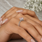 Pink Princess Cut Lab Grown Diamond Engagement Ring, Pavé Diamond Band, Minimalist Pink Diamond Ring, Elegant Bridal Ring, 10K 14K 18K Gold