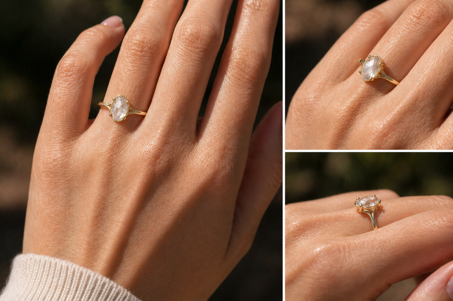 Oval Rose Cut Lab Grown Diamond Ring | 1 CT | Bezel with 4 Prong Setting | Vintage Style Engagement Ring | 14K Gold