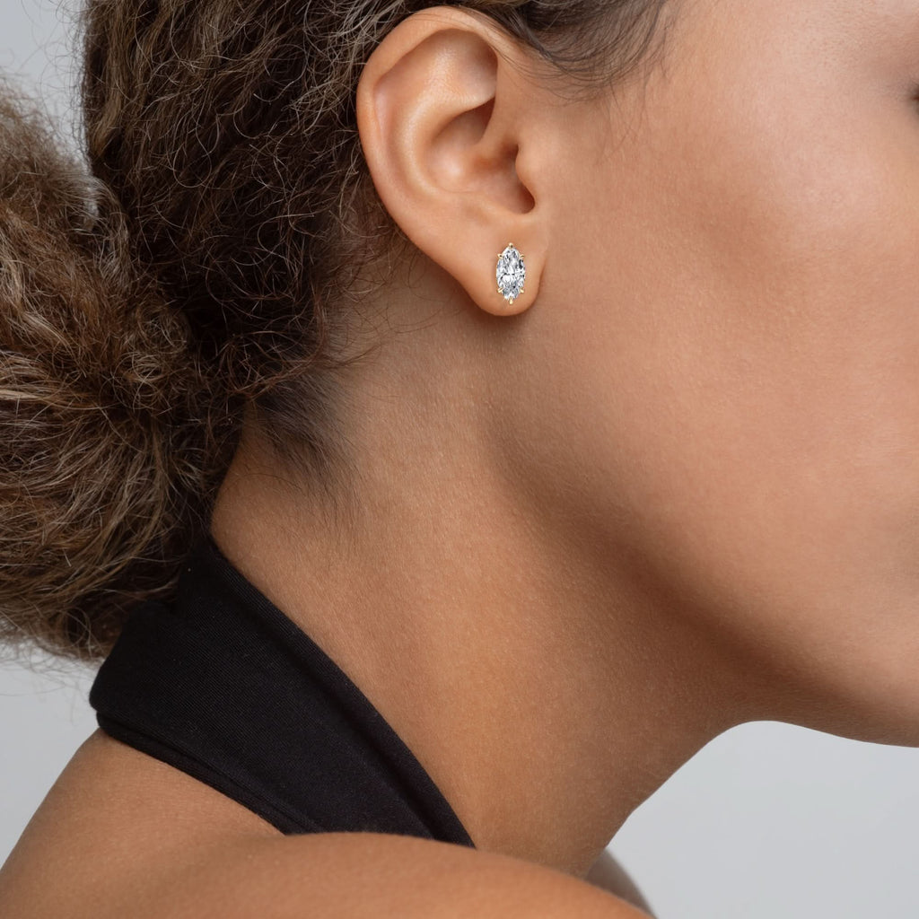 Marquise Lab Grown Diamond Stud Earrings in Solid 14K Gold for Women