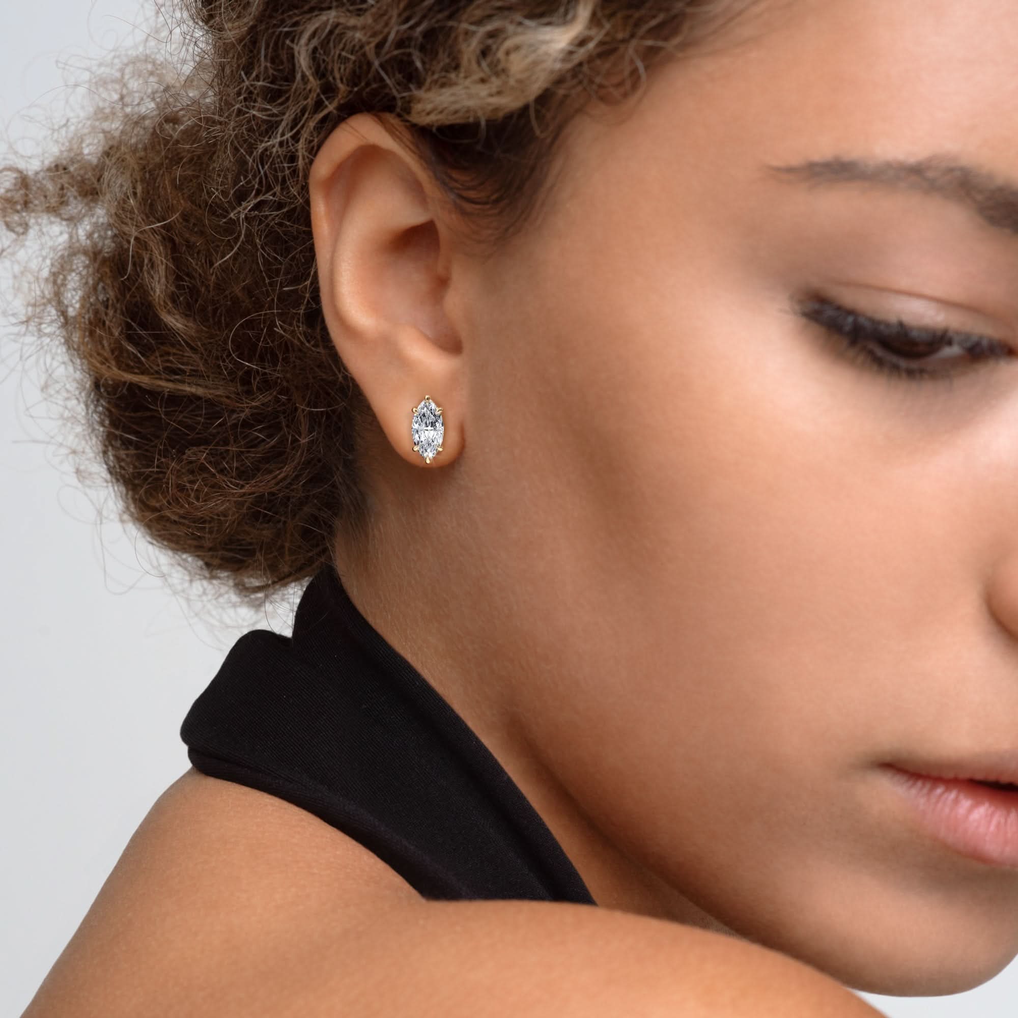 Marquise Lab Grown Diamond Stud Earrings in Solid 14K Gold for Women