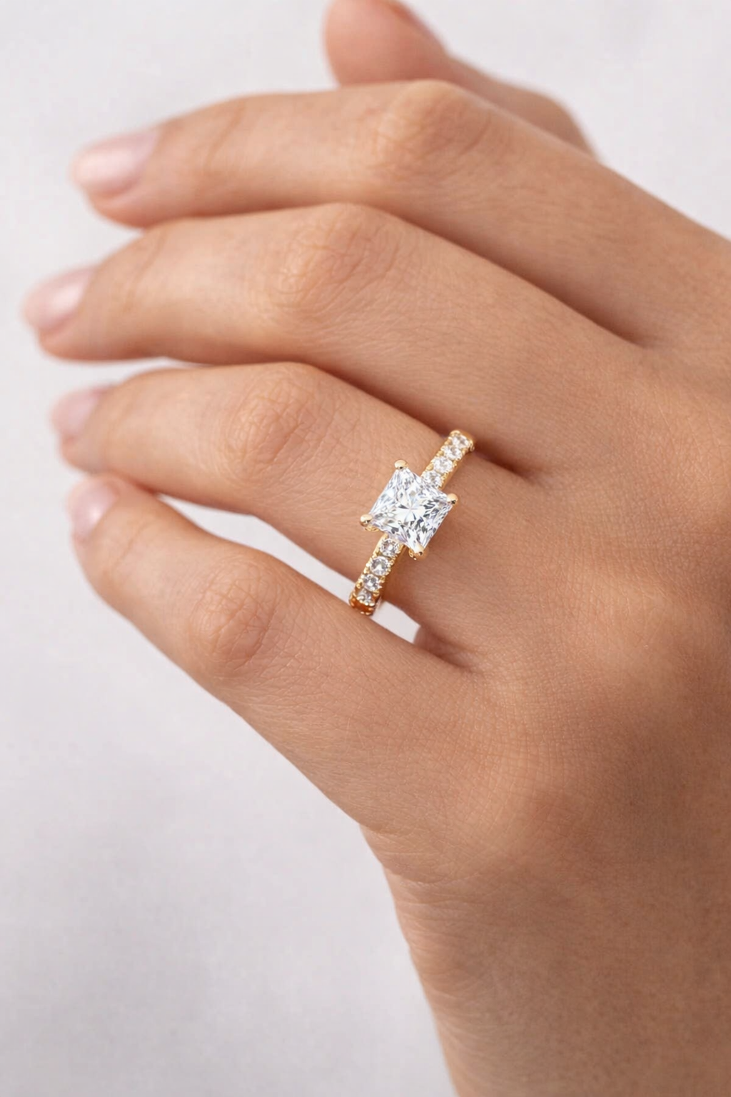 Princess Diamond Engagement Ring 2.05 Carat, Hidden Halo Diamond Ring, Princess Cut Diamond Ring with Side Stones, Engagement Ring, Lab Ring