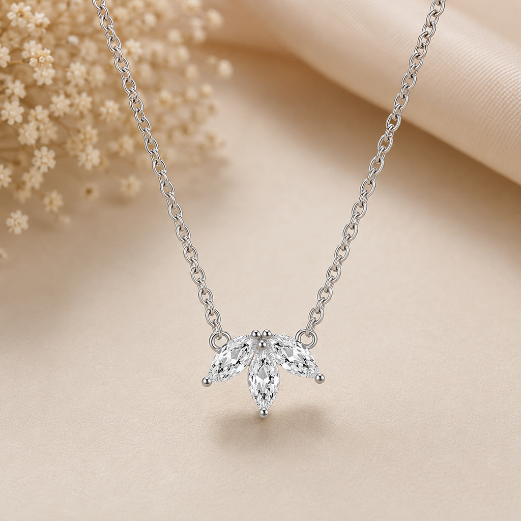 Marquise Lab Grown Diamond Necklace, Three Stone Diamond Pendant, Marquise Diamond Pendant, Solid Gold Necklace, Minimalist Diamond Necklace