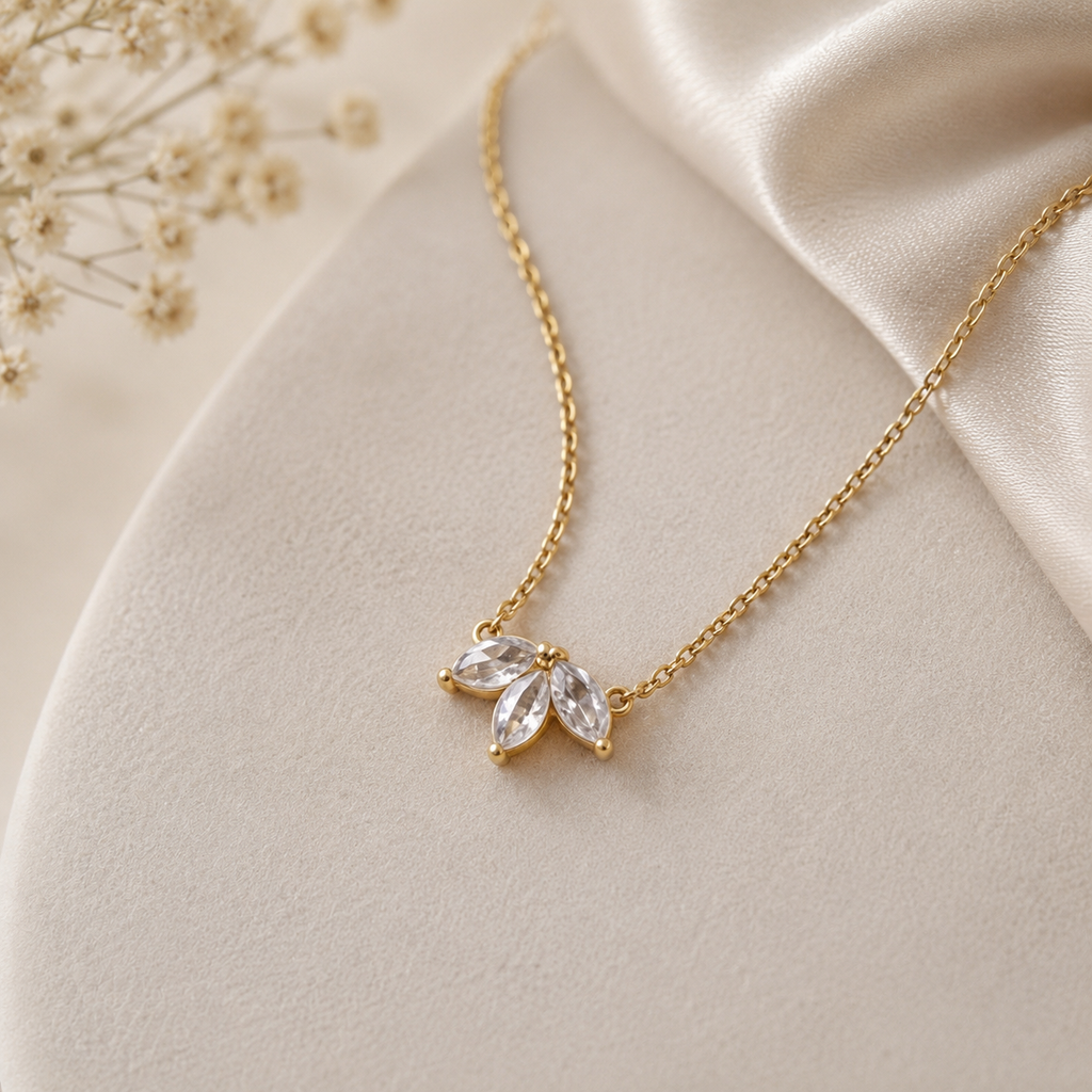 Marquise Lab Grown Diamond Necklace, Three Stone Diamond Pendant, Marquise Diamond Pendant, Solid Gold Necklace, Minimalist Diamond Necklace