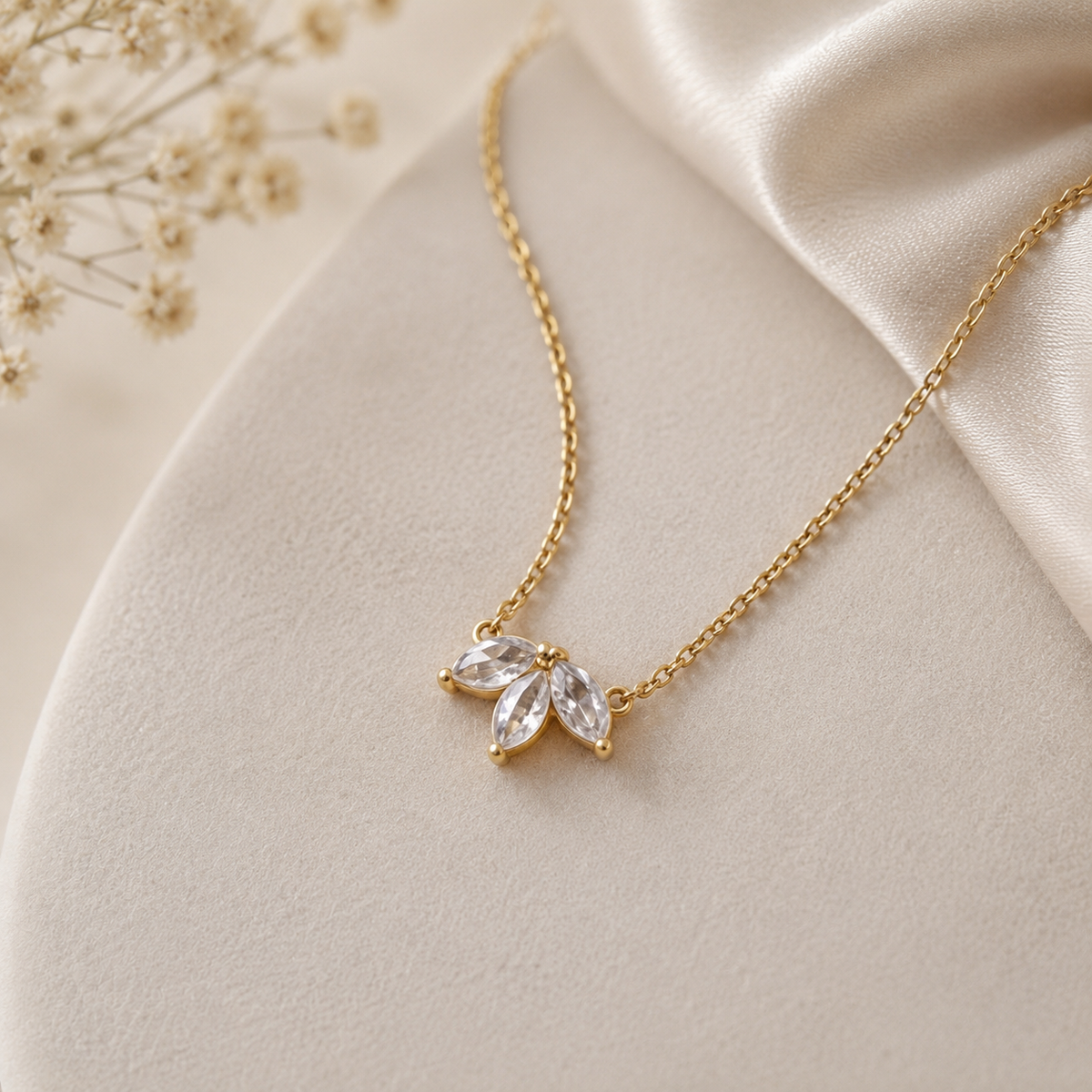 Marquise Lab Grown Diamond Necklace, Three Stone Diamond Pendant, Marquise Diamond Pendant, Solid Gold Necklace, Minimalist Diamond Necklace