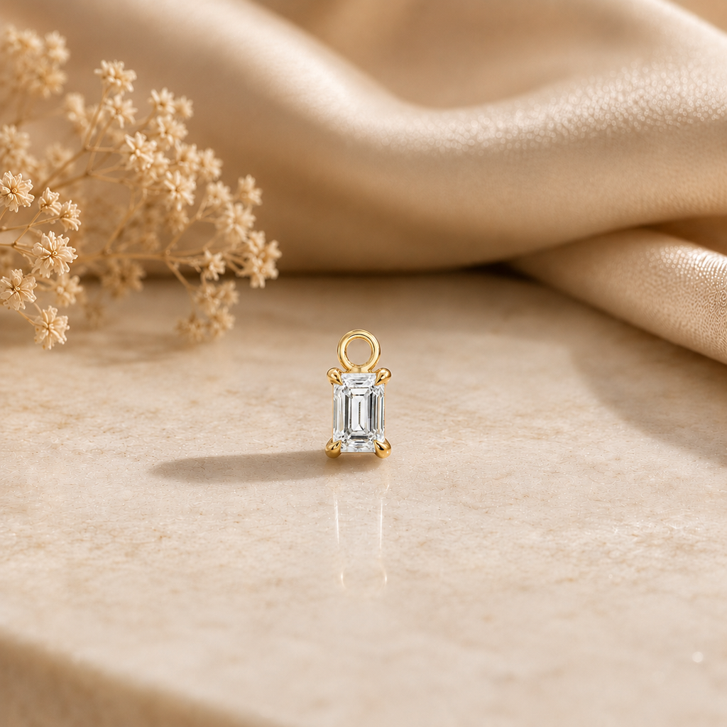 Dainty Lab Diamond Emerald Charm Earrings: 14k Gold Bridal Jewelry