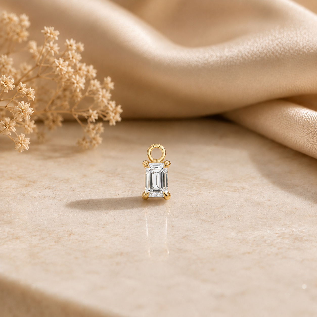 Dainty Lab Diamond Emerald Charm Earrings: 14k Gold Bridal Jewelry