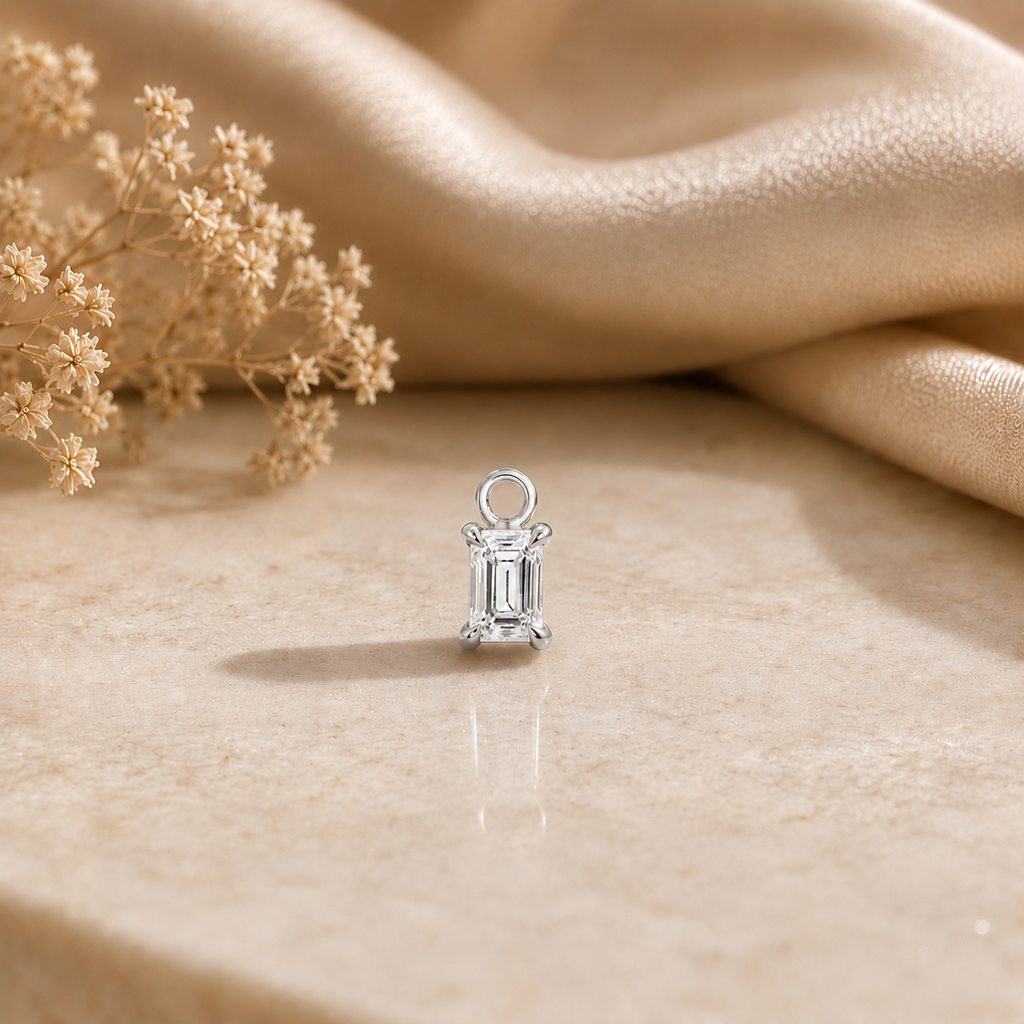 Dainty Lab Diamond Emerald Charm Earrings: 14k Gold Bridal Jewelry