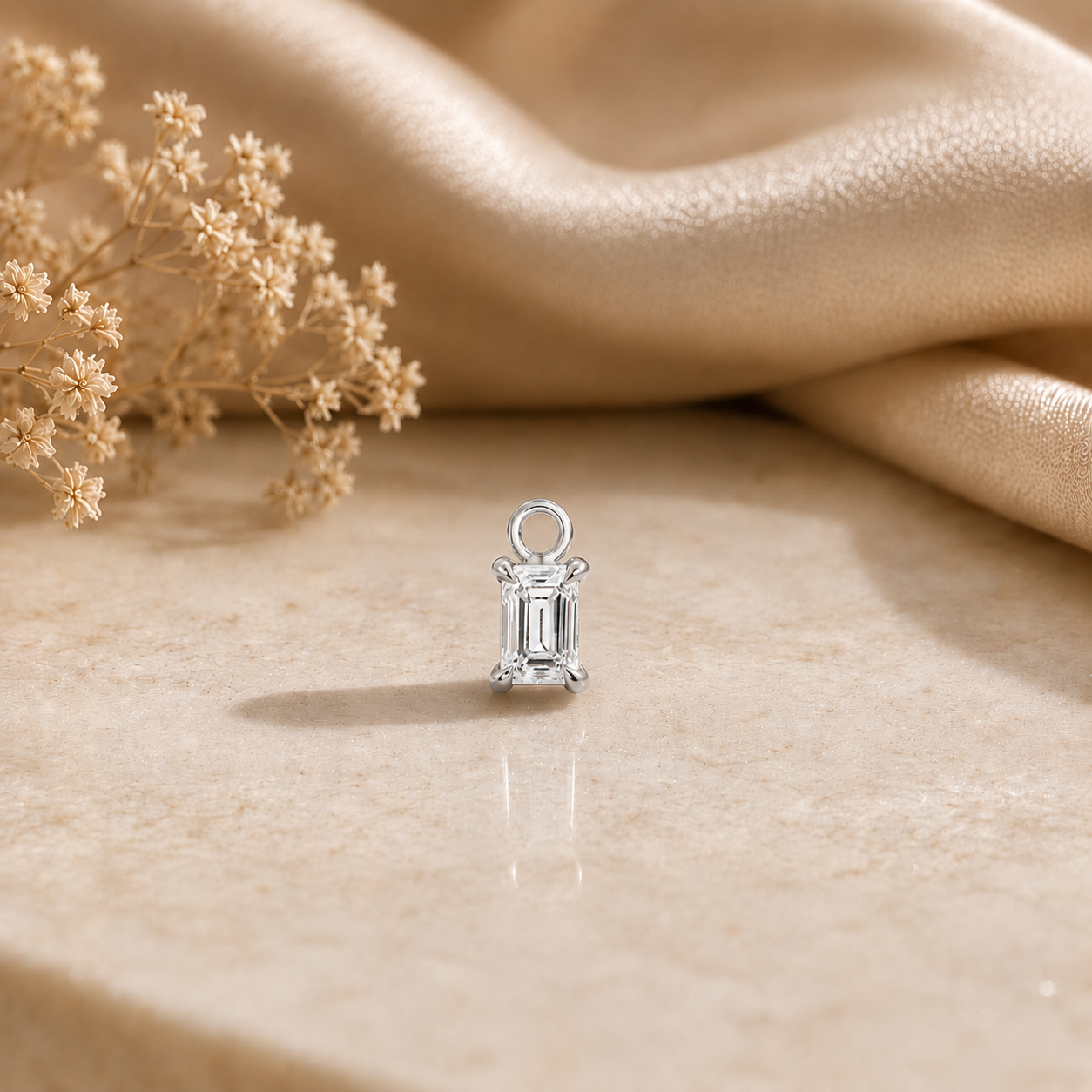 Dainty Lab Diamond Emerald Charm Earrings: 14k Gold Bridal Jewelry