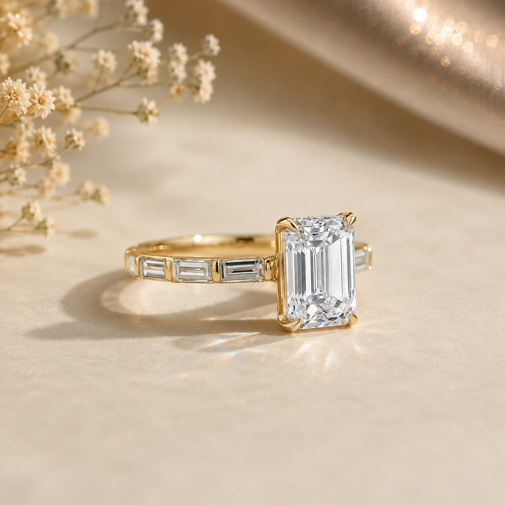 Vintage Art Deco Emerald Cut Lab Grown Diamond Ring – Solid 14K Gold