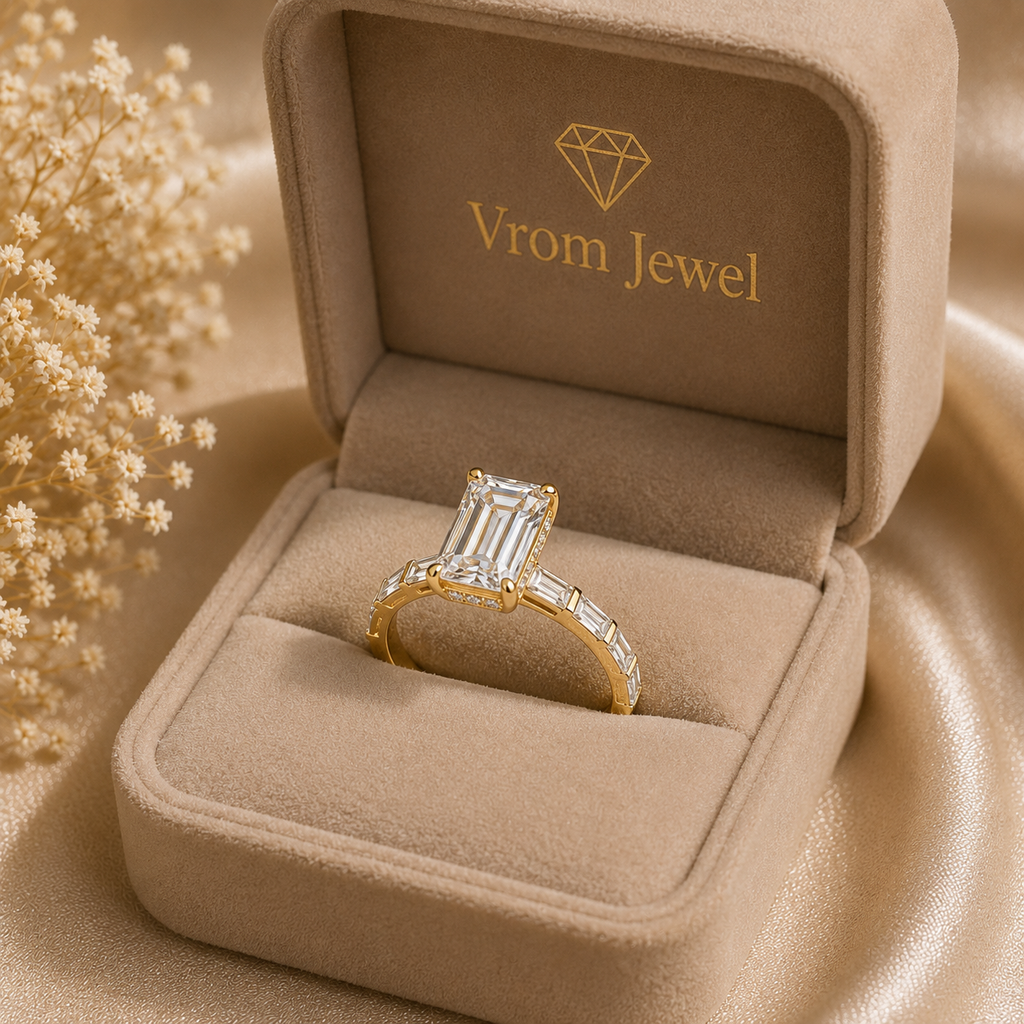 Vintage Art Deco Emerald Cut Lab Grown Diamond Ring – Solid 14K Gold