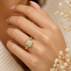 Dainty Round Shape Lab Grown Diamond Halo Ring in Solid 14K Gold Wire Band