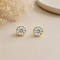 Round Lab Grown Diamond Bezel Set Solitaire Stud Earrings in Solid 14K Gold