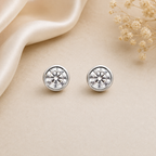 Round Lab Grown Diamond Bezel Set Solitaire Stud Earrings in Solid 14K Gold