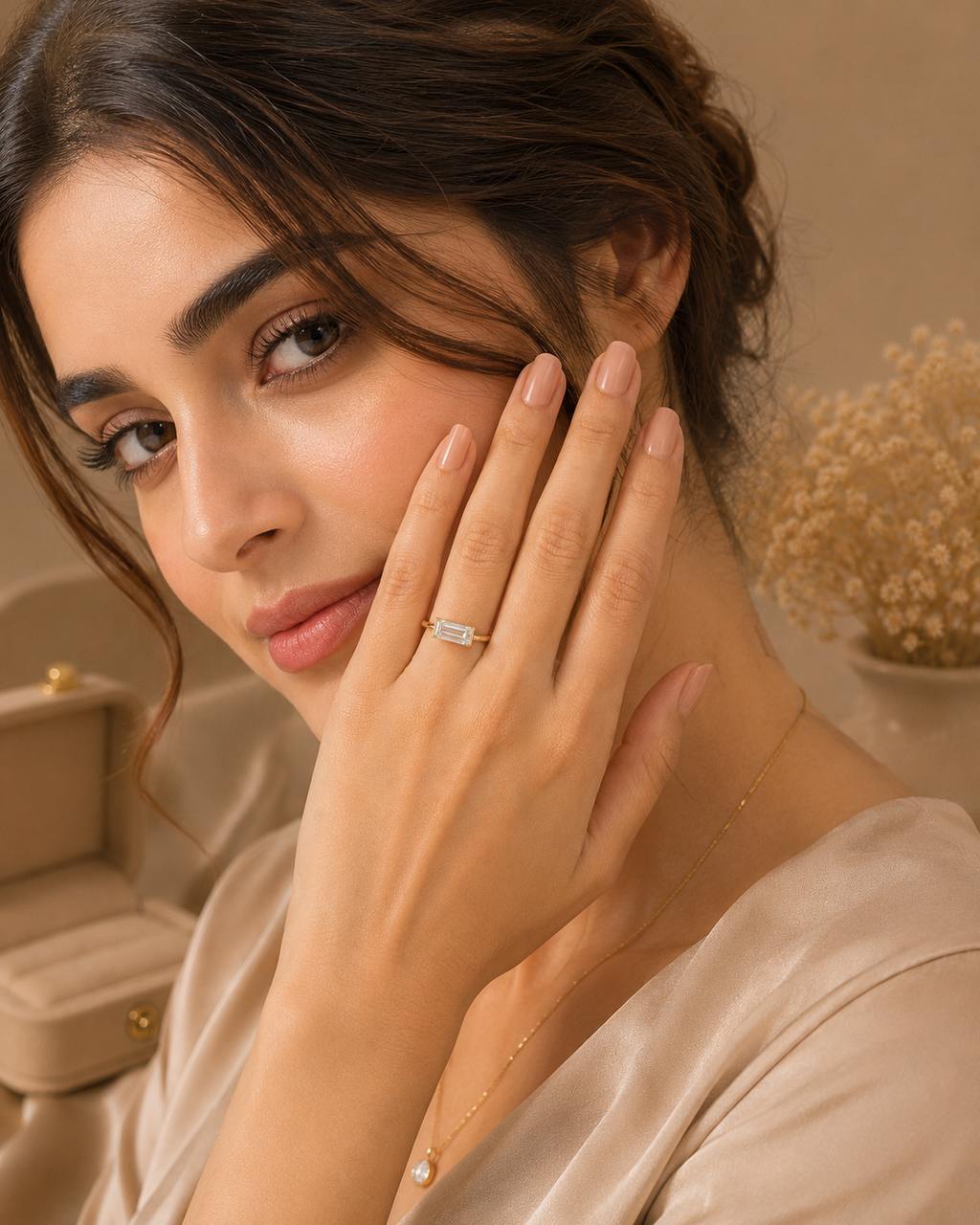 East West Baguette Diamond Ring, Baguette Lab Grown Diamond Ring, Minimalist Engagement Ring, Solitaire Diamond Ring, Modern Gold Ring