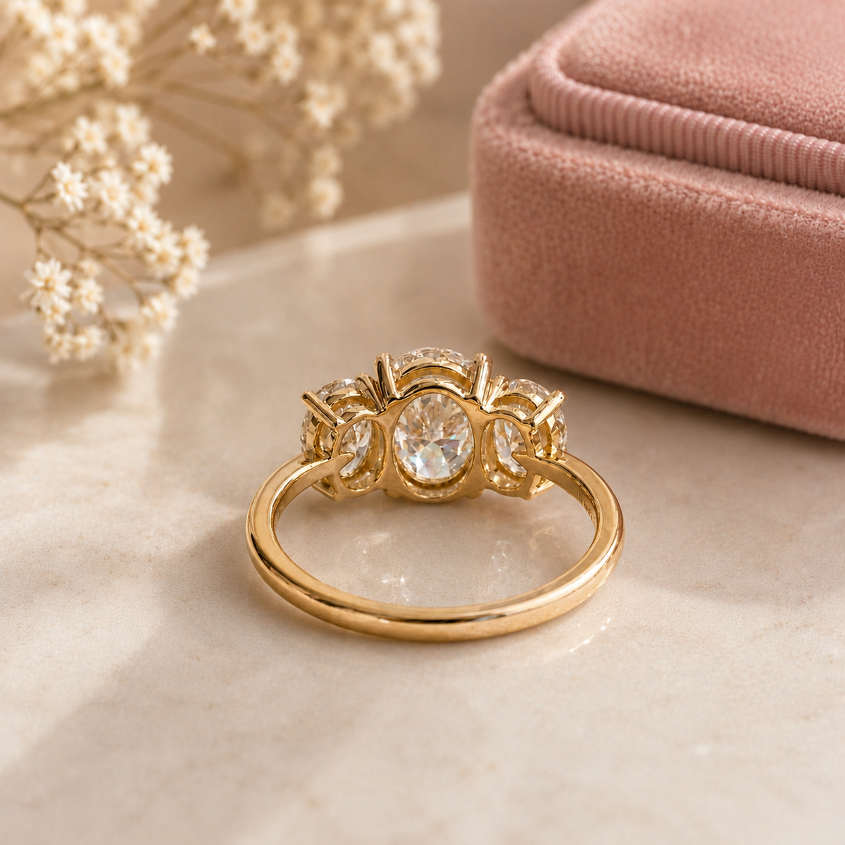 Oval Diamond Three Stone Ring, Oval Lab Grown Diamond Ring, Oval Engagement Ring, Gold Diamond Ring, Statement Bridal Ring