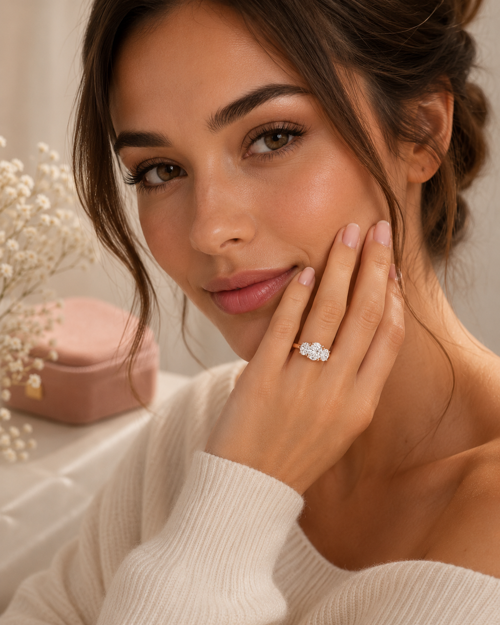Oval Diamond Three Stone Ring, Oval Lab Grown Diamond Ring, Oval Engagement Ring, Gold Diamond Ring, Statement Bridal Ring