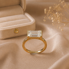 East West Baguette Diamond Ring, Baguette Lab Grown Diamond Ring, Minimalist Engagement Ring, Solitaire Diamond Ring, Modern Gold Ring