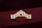 Chevron Diamond Band 1.35 Carat, Mixed Shape Diamond Band, V Shaped Wedding Band, Baguette and Round Diamond Ring, Stackable Gold Band