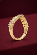Chevron Diamond Band 1.35 Carat, Mixed Shape Diamond Band, V Shaped Wedding Band, Baguette and Round Diamond Ring, Stackable Gold Band