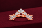 Chevron Diamond Band 1.35 Carat, Mixed Shape Diamond Band, V Shaped Wedding Band, Baguette and Round Diamond Ring, Stackable Gold Band