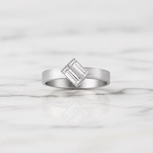 Baguillion Cut Diamond Ring Modern Matte Semi Bezel | Lab Grown Diamond | 14K Yellow Gold
