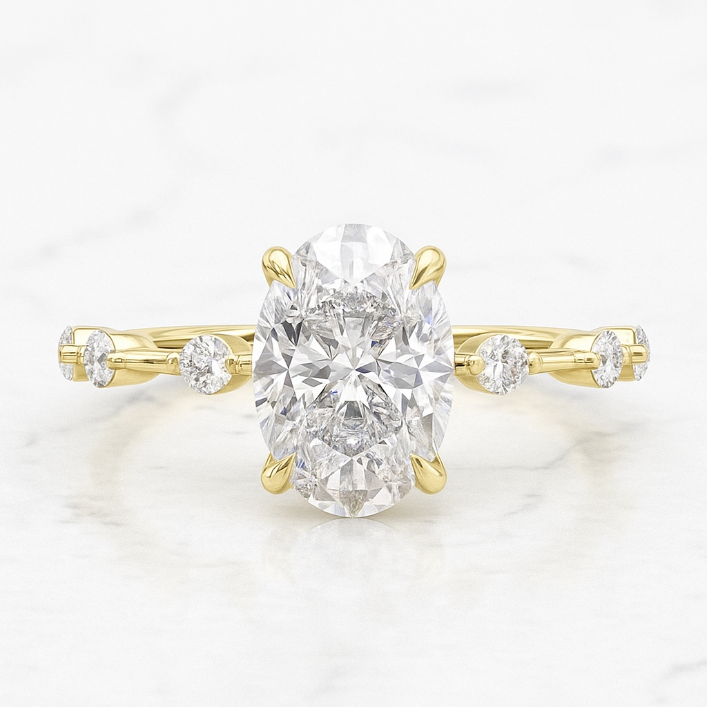 Oval Engagement Ring | Lab Grown Diamond | Hidden Halo | 14K Yellow Gold