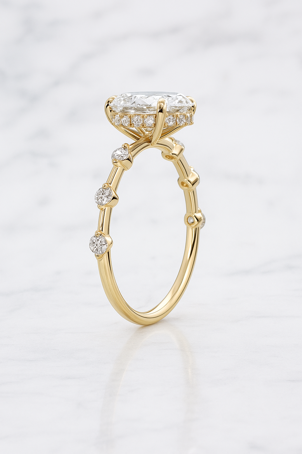 Oval Engagement Ring | Lab Grown Diamond | Hidden Halo | 14K Yellow Gold