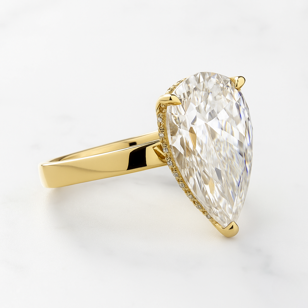 Pear Engagement Ring | Lab Grown Diamond | Hidden Halo | 14K Yellow Gold