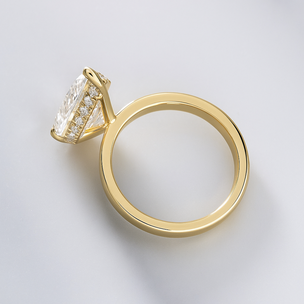 Pear Engagement Ring | Lab Grown Diamond | Hidden Halo | 14K Yellow Gold