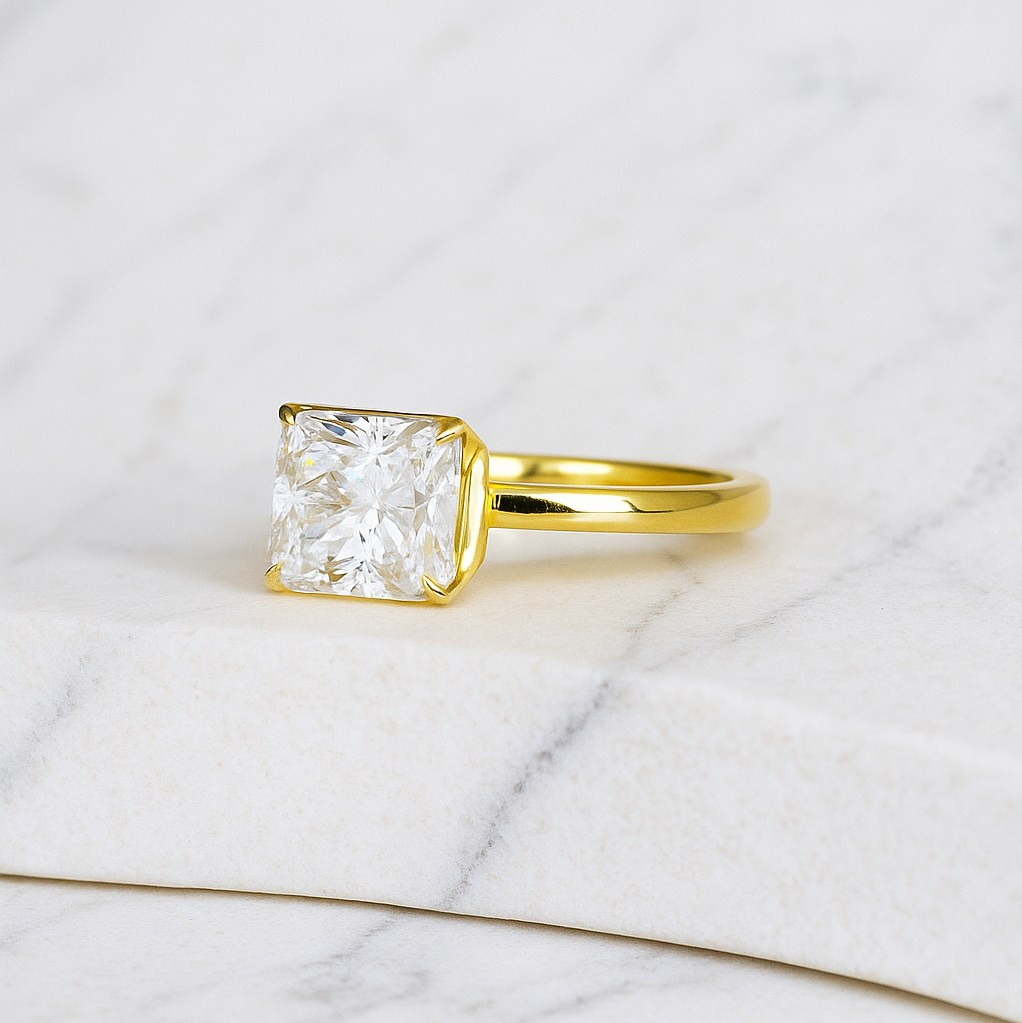 Radiant Engagement Ring | Lab Grown Diamond | Bezel Solitaire | 14K Gold